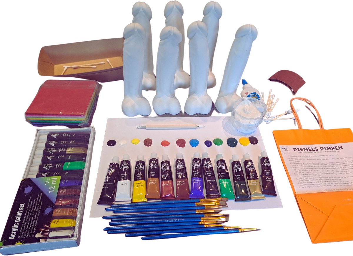 Rgiftcompany DIY Piemels/lullen schilderpakket | 7 personen | inclusief verf & versiersels | Workshop Vrijgezellenfeest | Vriendinnenuitje